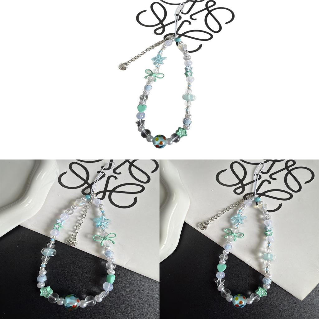 Summer Blue Green Starfish Bow Phone Lanyard With Pvc Beaded Diy Chain For All Ages