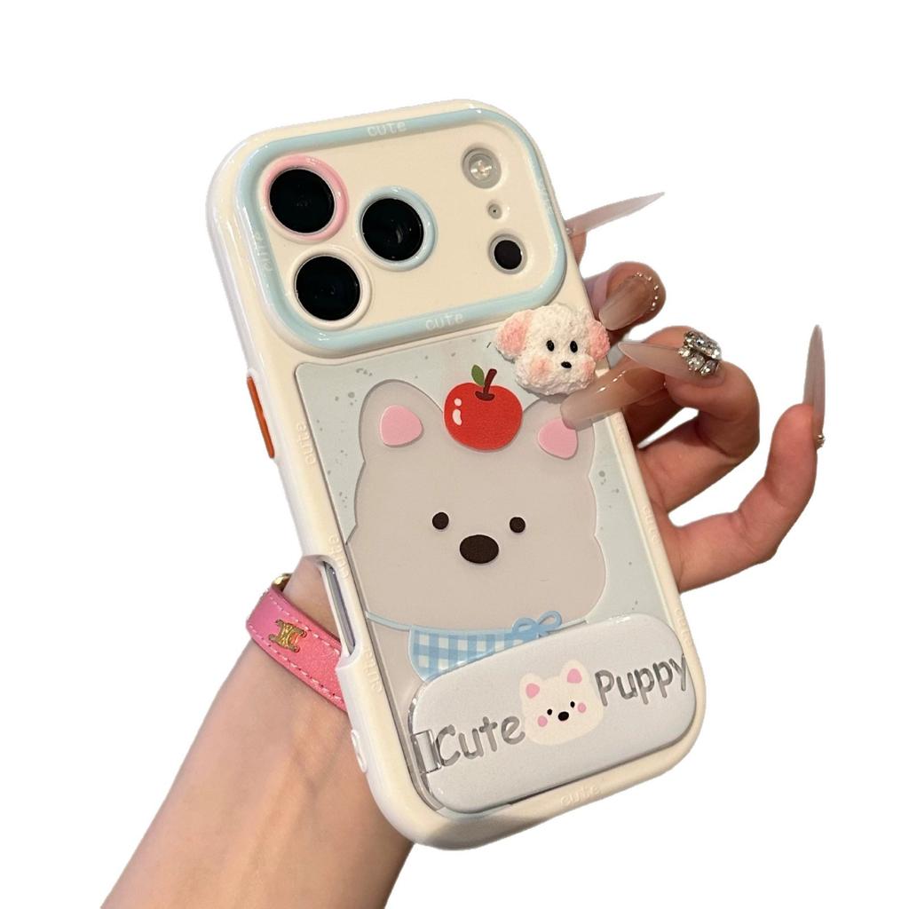 Cute West Highland Blush Xiaobai, suitable for iPhone11 mobile phone case, Apple 11 anti-drop mirror bracket, cream case.