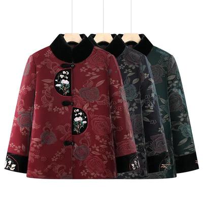 Vintage Chinese Style Winter Cotton-Padded Jacket with Fleece Lining for Middle-Aged and Elderly Women