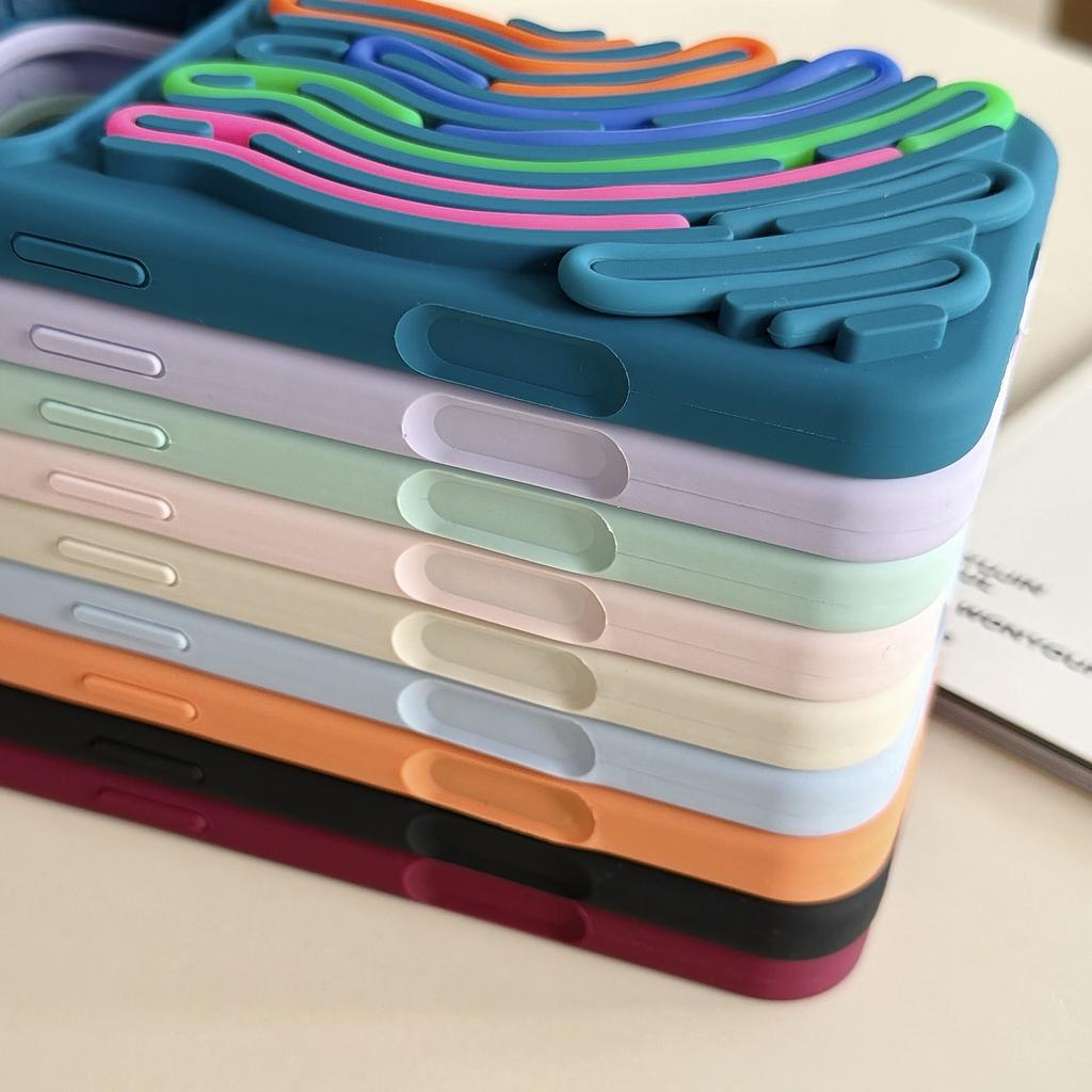 For iPhone 17 Pro Case 3D Stress Relief DIY Colorful Bar Silicone PC Phone Cover Arc Stripe