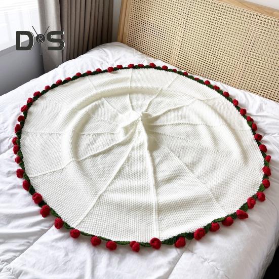 Crochet Flower Blanket Handmade Rose Bouquet Blanket Lily of The Valley Crocheted Bouquet Throw Blanket for Sofa Bed Couch Home Decor