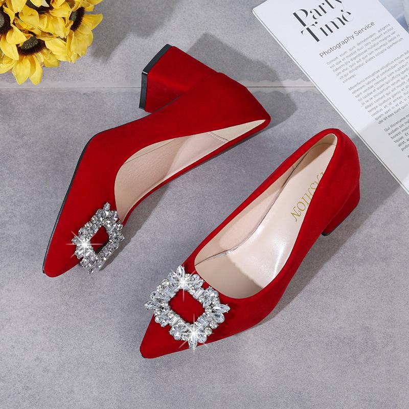 Fashion rhinestone Women's Shoes 2025 luxury woman shoes Square heel High Heels shoes Designer Brand Pumps Pointed toe Comfortable