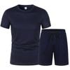 Mesh Short-sleeved Suit Summer Men's 2-piece Breathable Jersey T-shirt Sports Five-point Shorts Solid Color Casual Suit