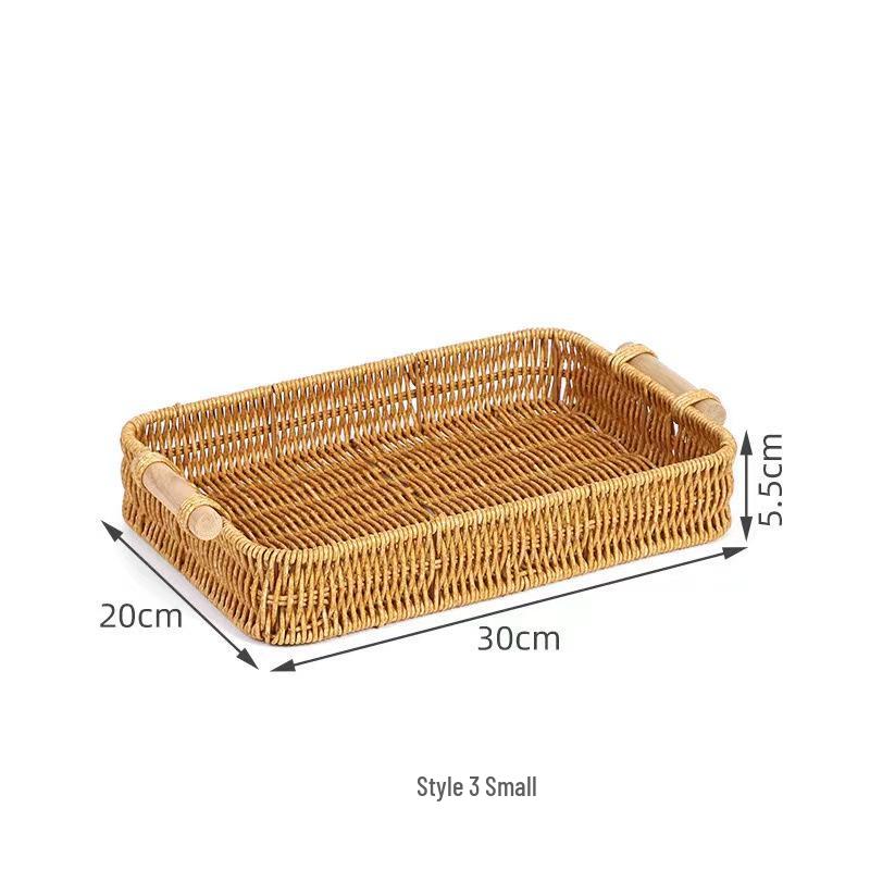Handmade Woven Rattan Fruit Plate - Japanese Bread & Steamed Bun Basket with Double Ear Handles for Living Room Storage
