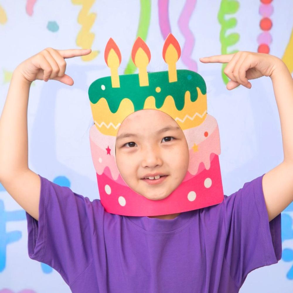 

Elastic Band Cake Head Cover Non-Woven Party Mask Funny Cake Headgear Hat Kindergarten Style E