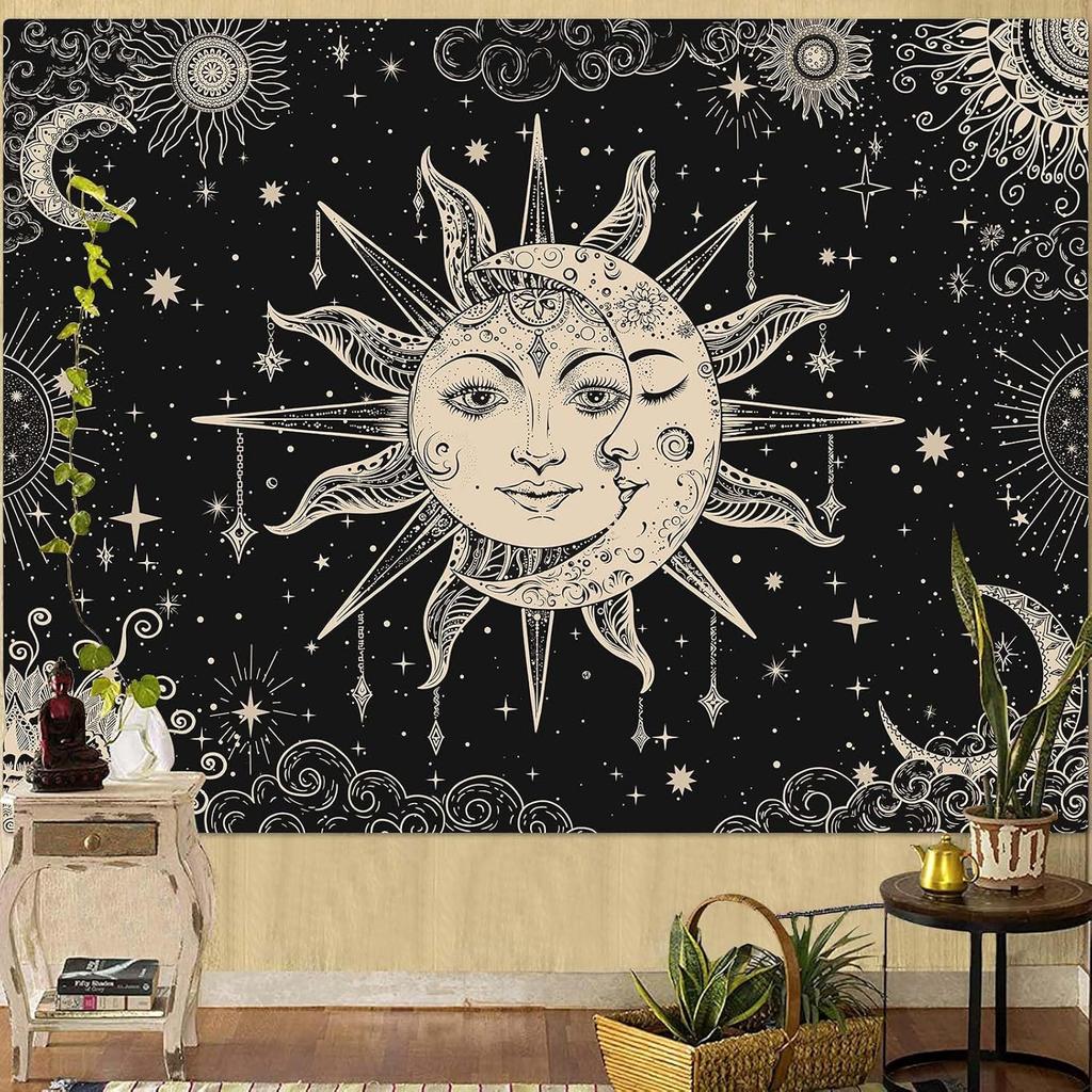 Mandala Moon Tapestry Boho Tapestry for Bedroom Black Tapestries Wall Hanging Living Room Wall Art and Home Decor