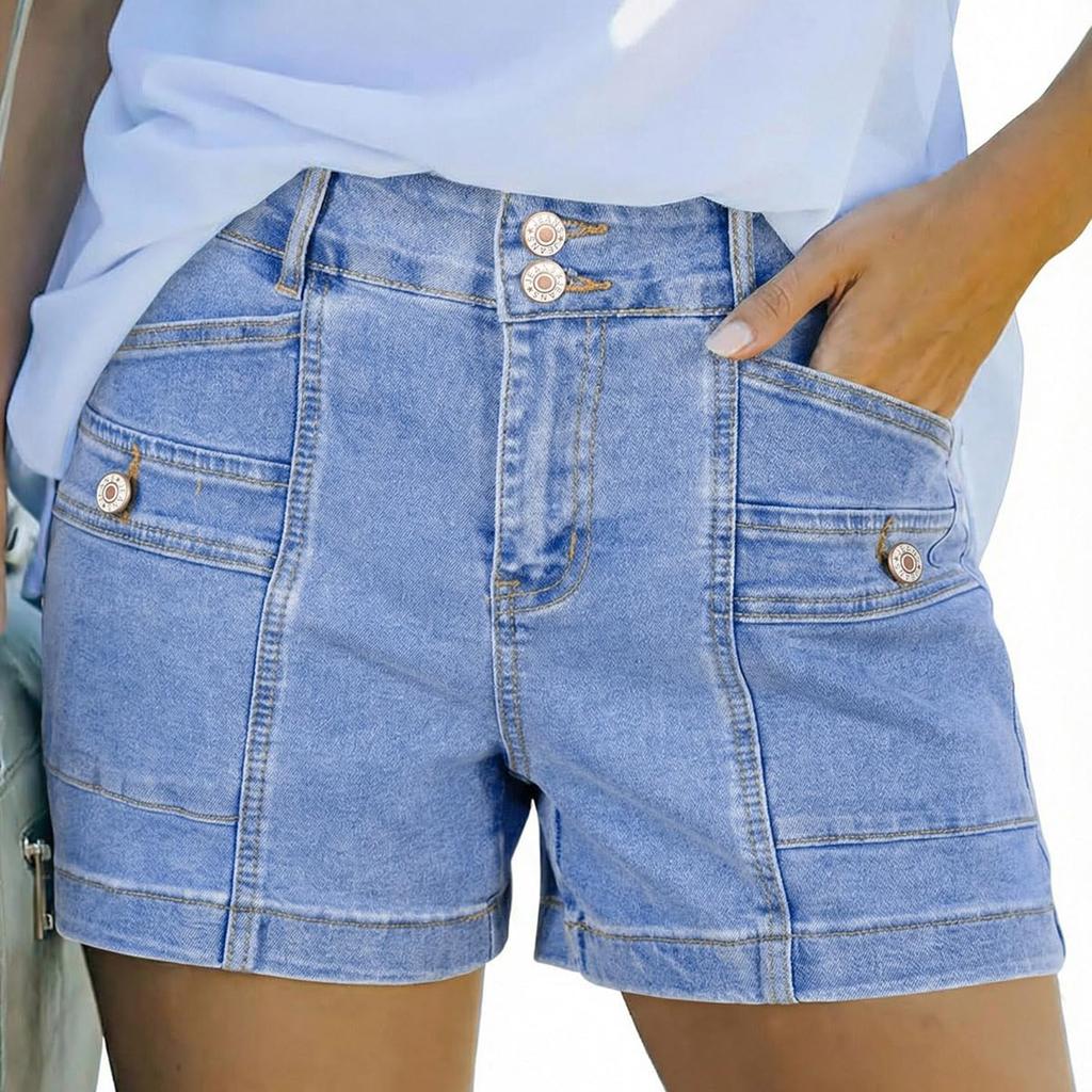 Damskie Kolorowe Jeansowe Szorty Stretch Slim Fit z Przetarciami