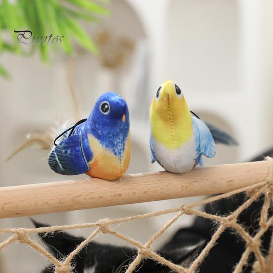 Interaktives Katzenspielzeug mit zwitscherndem Vogel, realistischer Plüschvogel mit Feder, berührungsaktiviertes Kätzchenspielzeug mit lebensechtem Zwitschergeräusch für Hauskatzen zur Linderung