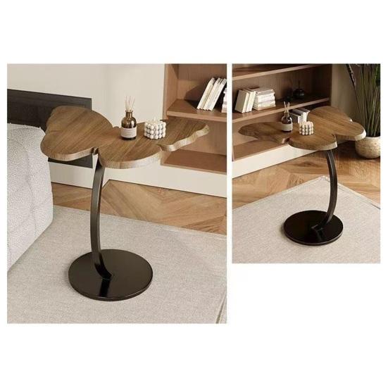 C-Shaped End Table with Wooden Butterfly Tabletop Modern Coffee Table with Metal Frame Home Office Living Room Bedroom Sofa Couch Small Side Table