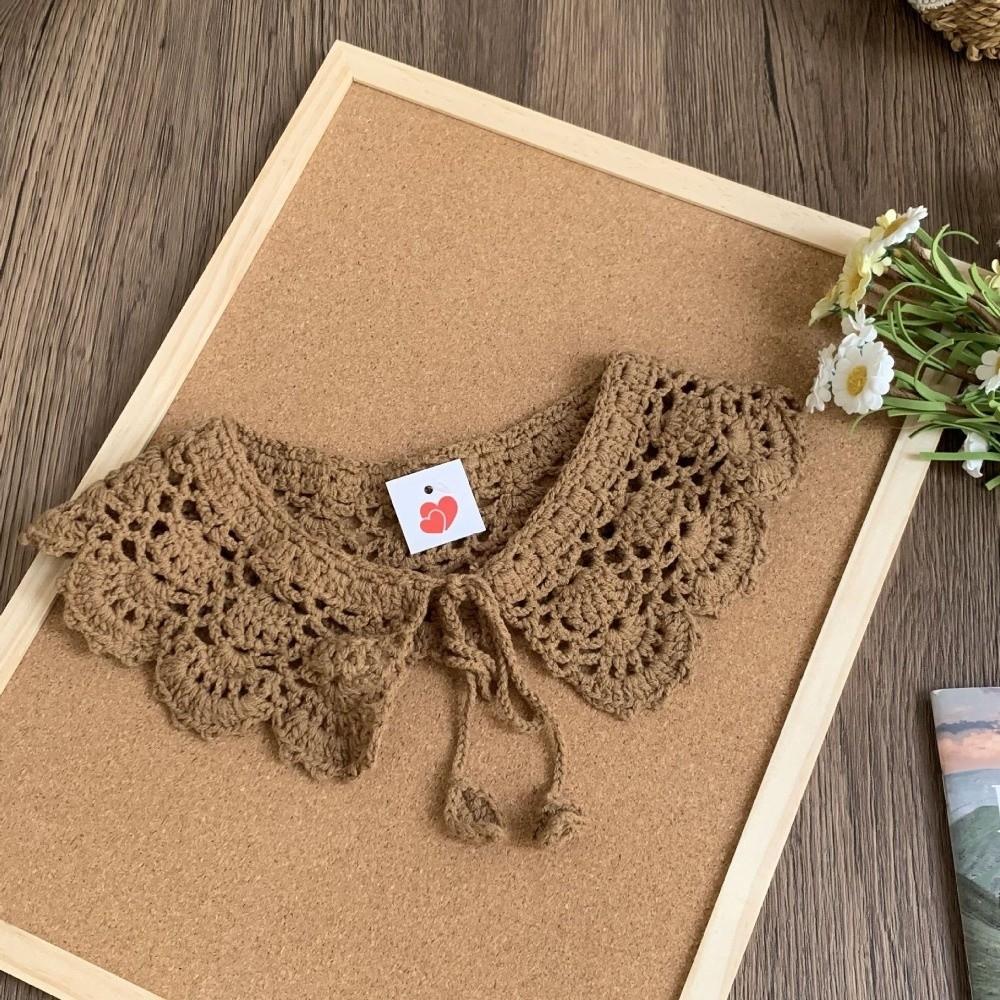 White Milk Silk Crochet Shawl Detachable Scarf Accessories Sweet Fake Collar  Women