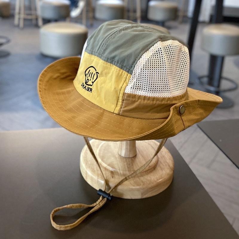 Kids Wide Brim Bucket Hats Quick Drying Thin Mesh Sun Hat Adjustable Drawstring for Summer Holiday Seaside Vacation