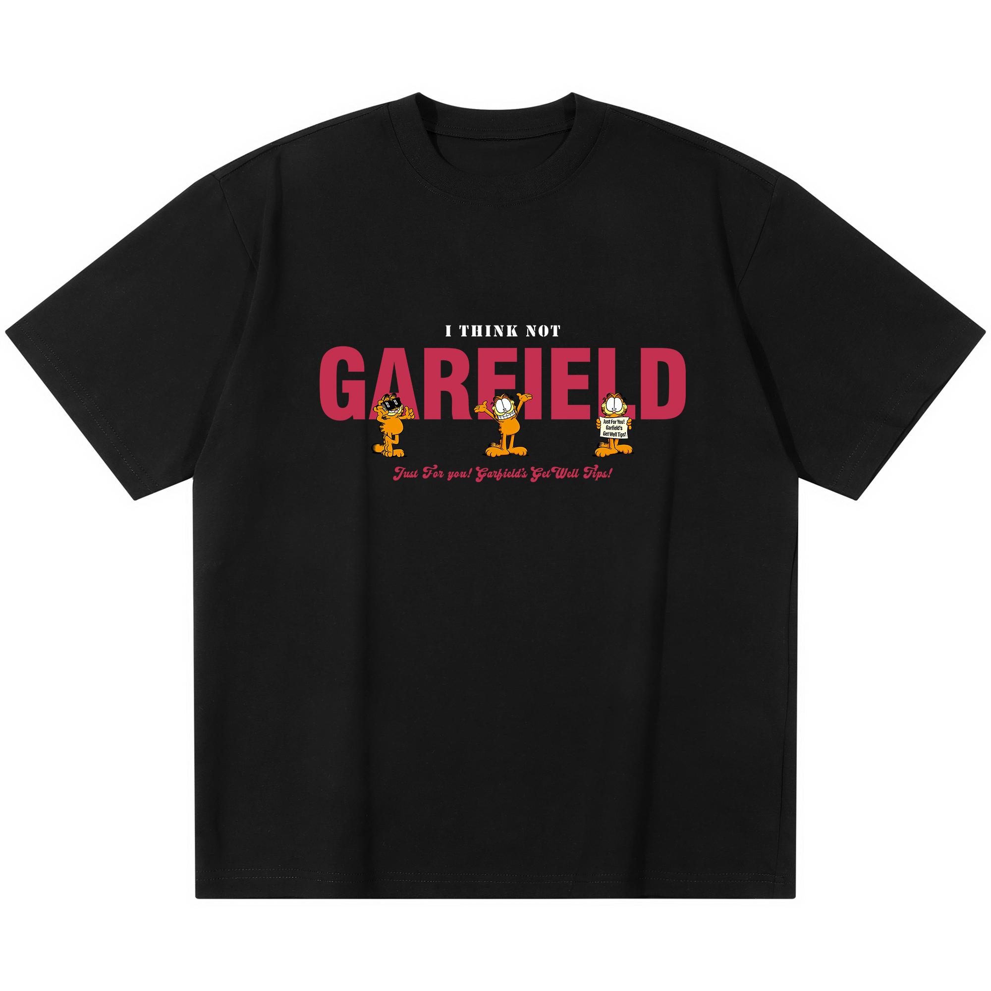 Garfield  I THINK NOT  Funny Expression Print Short Sleeve T-Shirt, American Streetwear Brand Heavyweight Cotton Loose Fit Oversized Couple Top S