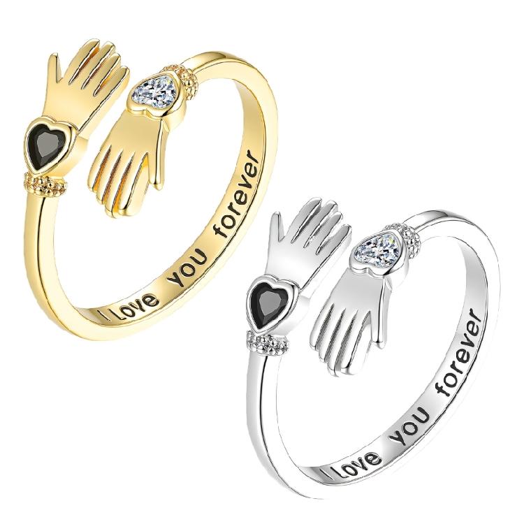 Unique Hugging Hands Couple Rings Fashion Jewelry Open Sizing With Stylish Zircon