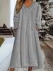 Women's Long Sleeve Round Neck Casual Loose Warm Hooded Fleece Sweater Midi Dress