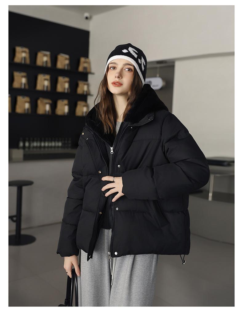 Imitation Mink Velvet Fake Two-piece Hooded Stitching Short Puffer Jacket