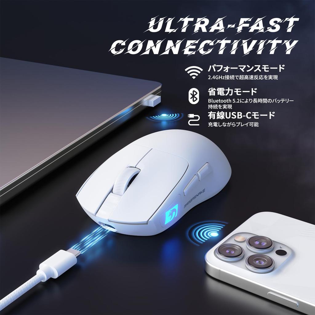 MAMBASNAKE M4 Gaming Mouse Connection USB Bluetooth Maximum 24000DPI PAW3311 Sensor 1000Hz Polling Rate Compatible with Both Wired and Wireless RGB