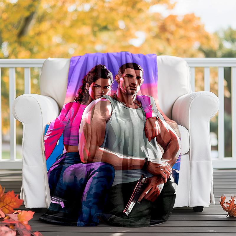 1pc GTA Theme Blanket - Digital Print, Polyester, Cozy for All Seasons, Perfect for Outdoor, and Travel