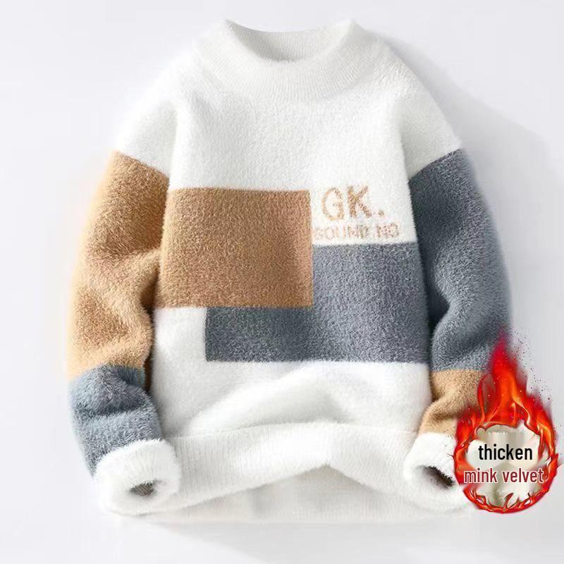 

Men s Winter Fleece-Lined Mid-Neck Imitation Mink Velvet Sweater L (for 100-115 jin)