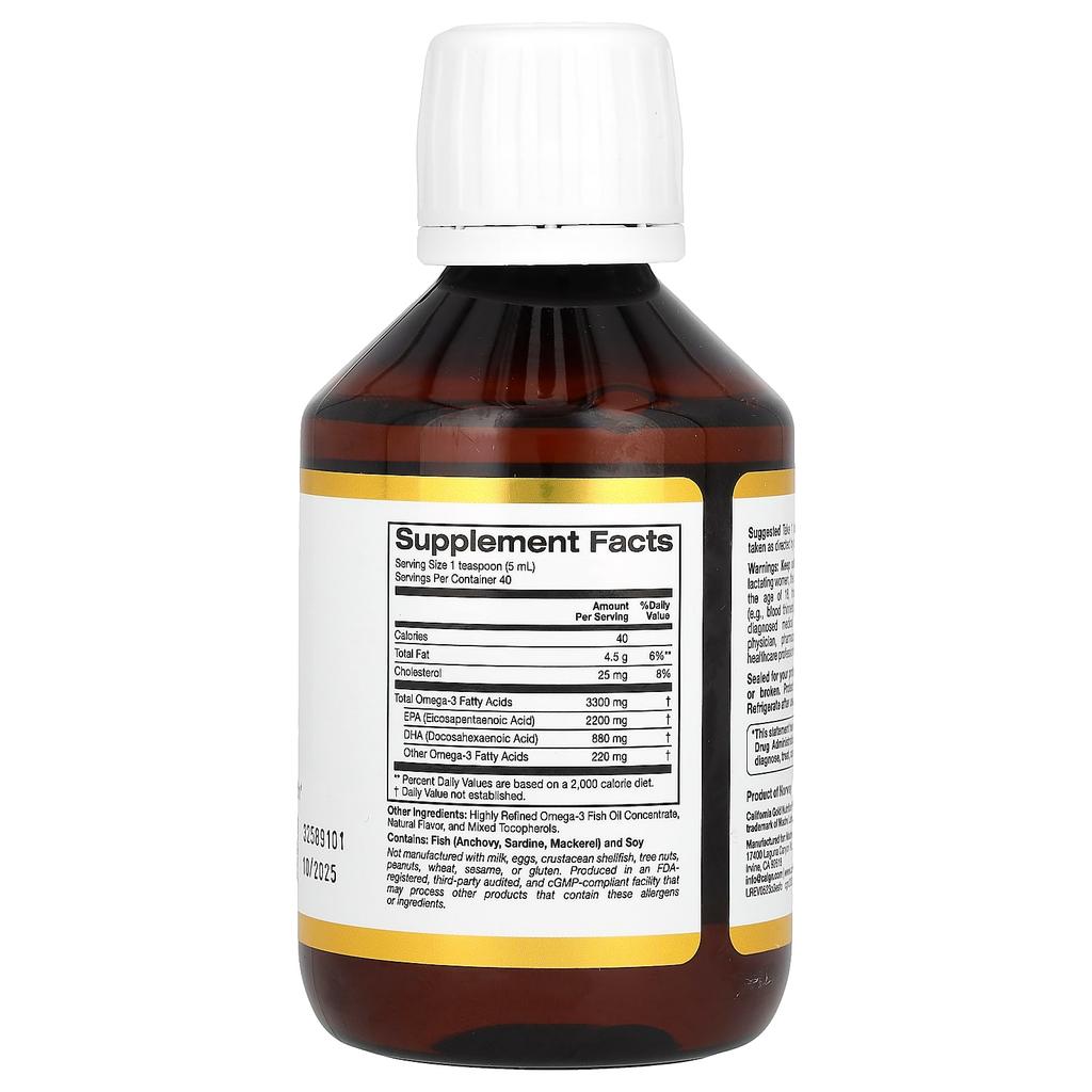 Extra Strength Omega-3 Fish Oil from Norway, Natural Lemon Flavor, 200 Ml (6.7 Fl Oz)