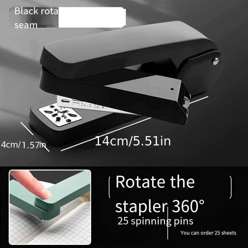 Rotating Stapler, Mechanical Desktop Stapler, Foldable Design, ABS Plastic, Flat Crown Shape, Labor-saving and Multifunctional