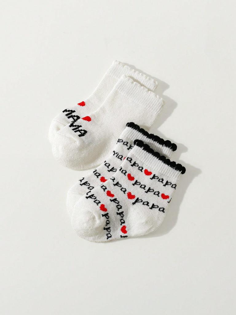 2 Pairs Newborn Baby Girls Boys Socks,White Cute Love Mama & Papa Soft Cotton Baby Socks Are Suitable for Newborns Daily Outfit