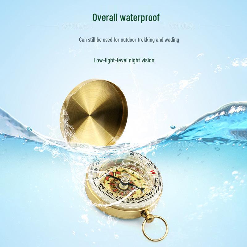 G50 Copper Luminous Flip-Top Compass: Outdoor Multi-functional Metal Compass in Pocket Watch Style
