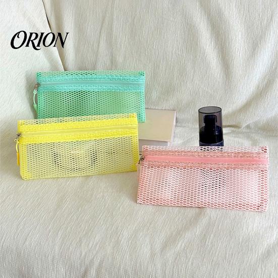Portable Toiletry Pouch Mesh Makeup Brush Pouch, Cosmetic Bag with Zipper, Clear Quick Dry Accessory Case Organizer for Travel Daily Storage