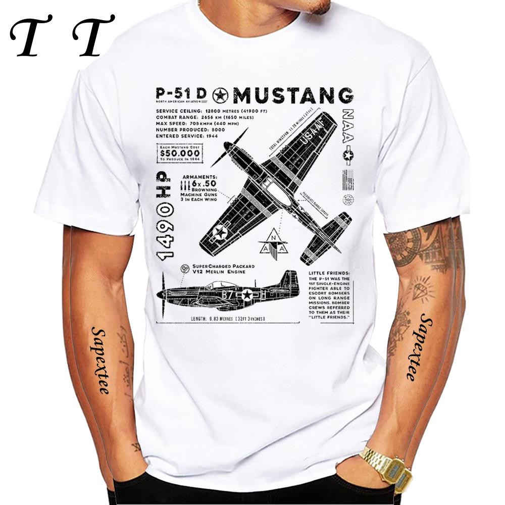 North American P-51 Mustang World War II Fighter Aircraft Print T-Shirt New Men Short Sleeve Vintage Casual Top Hip Hop Boy Tees