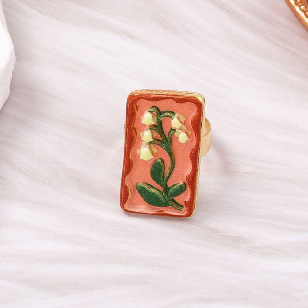 Ethnic Style Enamel Flower Ring French Glazed Ring Luxury Vintage Ring Women