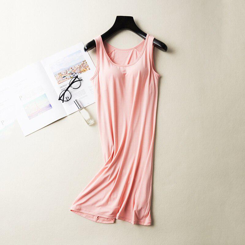 Women Comfort Sleeveless Pajamas Vest Nightdress Summer Nightdress With Chest Pad