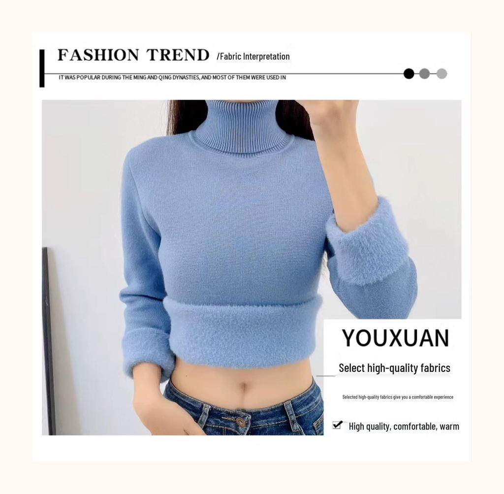 Women's Winter Thickened Velvet Sweater - High Collar Slim Fit Knit Pullover