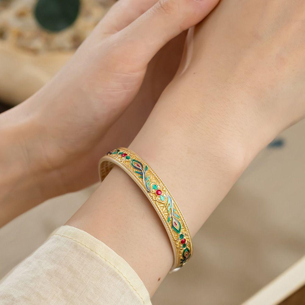 Pulseira de Mão Feminina Tradicional Pulseira Clássica Chinesa Cloisonné Joias