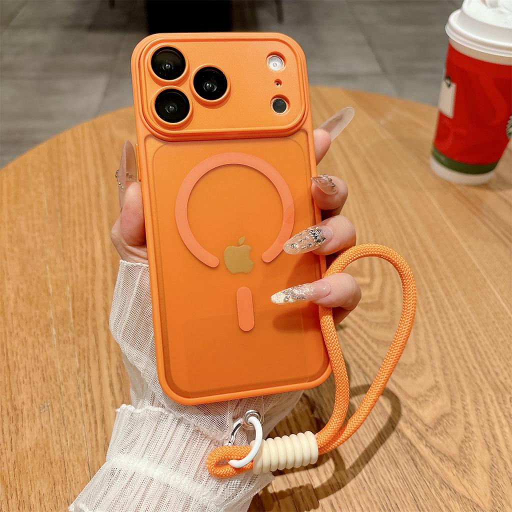 Tempered film with lens with lanyard Magnetic Case For iPhone 17 ProMax 17Pro Air Magsafe Wireless Charge Armor Shockproof Cover