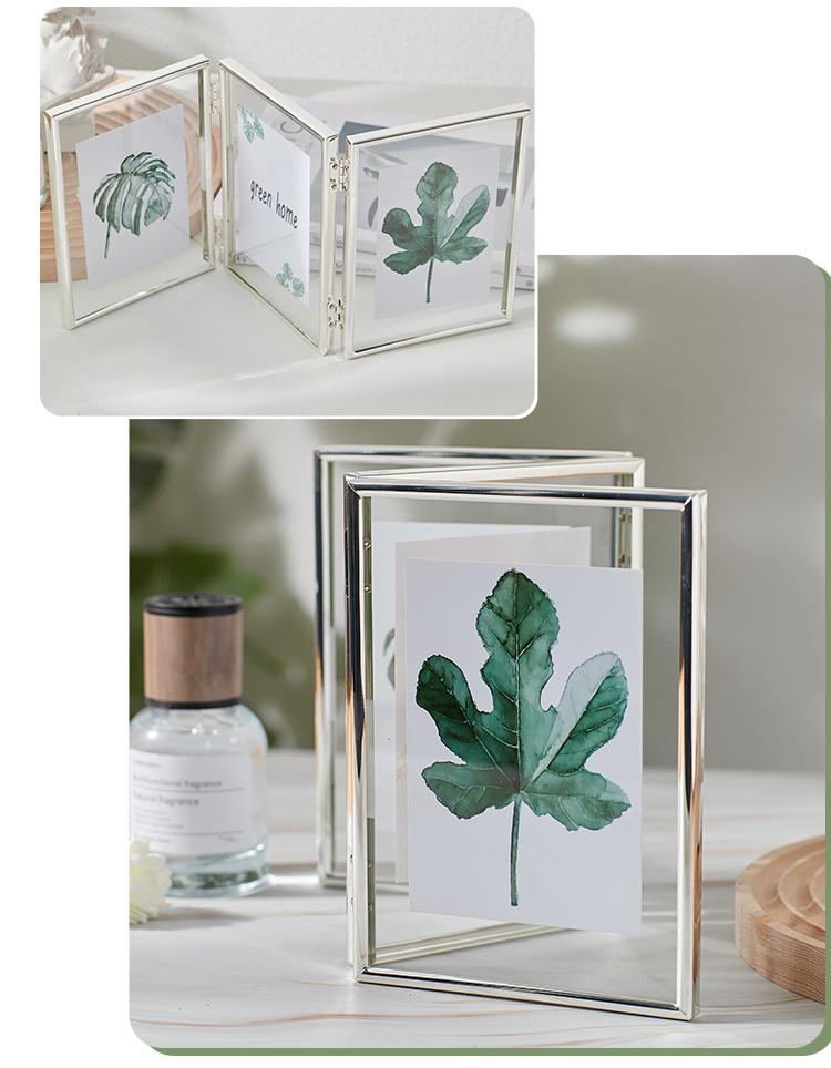 Foldable 3/2 Panel Gold Plated Photo Frame, Double Sided Clear Glass Desktop Display Stand, Photo Frame for 5/6/7/8 Inch Photos