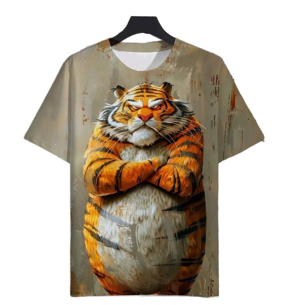 3D Tiger Print Kids Short Sleeve T Shirt Round Neck Loose Style Outdoor Activity Summer Daily Apparel