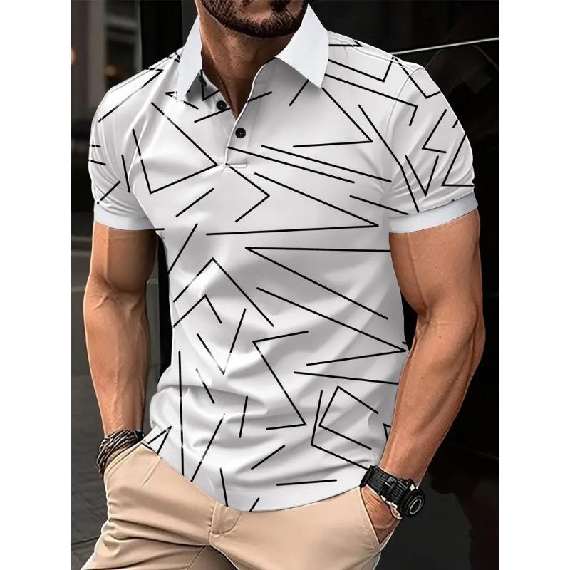 Summer New Casual Men's 3D High-quality Short Sleeved Button Polo Shirt