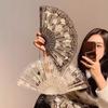 Lace Decorative Fans Folding Hand Fan Black White Dancing Fans Wedding Party Stage Performance Fan Gifts For Guest
