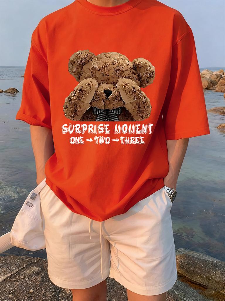 One Two Three Teddy Bear Printing TShirts Womens Summer Cotton Short Sleeve Tees Loose ONeck Soft Tops Basic Woman Clothes