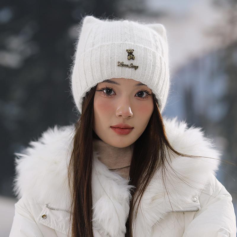 New Cute Kitten Ears Knitted Wool Hat Women's Autumn and Winter Ear Protection Warm Hat