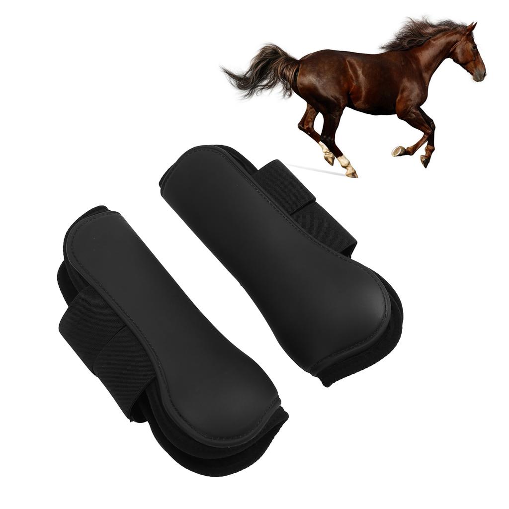 2 Pcs Horse Tendon Boots Set Soft Prevent Slip Cushioning PU Shell Tendon Guard Boots for HorsesBlack Front Legs XL