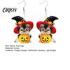 Stylish Pet Lover Accessories Witch Hat Puppy Earrings, Cute Dog Pumpkin Drop Distinctive Halloween Theme Jewelry Lightweight Acrylic Jewelry,