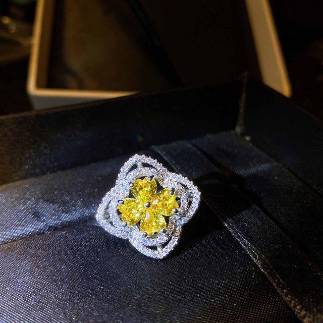 Argint 925 Nou de lux cu diamant complet acvamarin inel cu trifoi cu patru foi inel cu inimă cu diamante cu conținut ridicat de carbon Cadou de ziua de petrecere