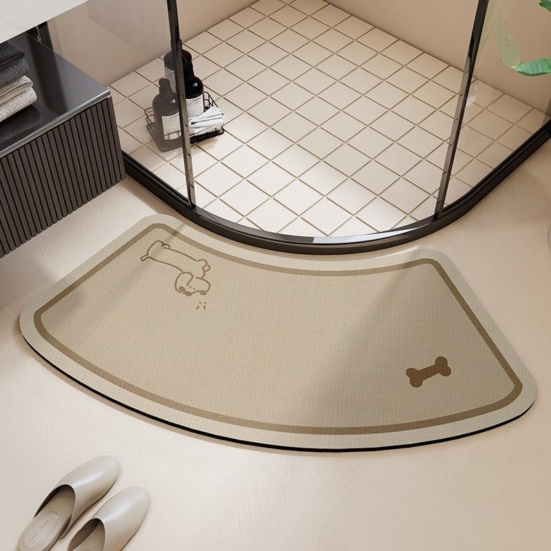 Bathroom Floor Mat Water-absorbing Non-slip Wash-free Carpet Curved Minimalist Beige Bathroom Rug Door Home Decoration Foot Mat
