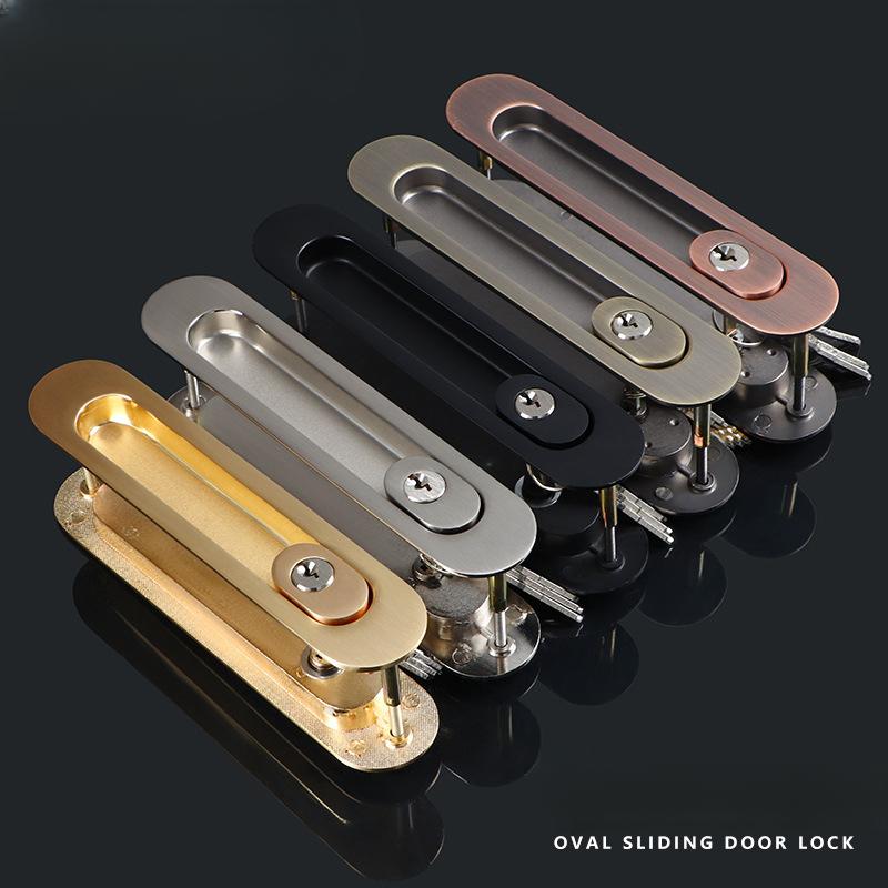 Sliding Door Sliding Door Lock Safety Lock Barn Door Cabinet Embedded Hardware Suit Wood Door Handle Interior Door Furniturelock