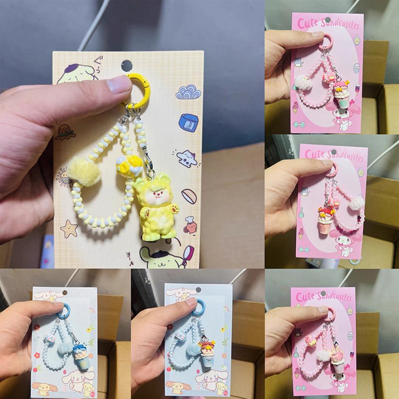Kawaii Tegneserie Dukke Nøkkelring Søt Perlebesatt Nøkkelring Veskedekorasjonstilbehør Universelt Mobiltelefonanheng Gaver