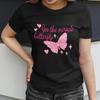 Women's Short Sleeve T Shirt 'See the Miracle Butterfly' Black with Pink Butterfly & Heart Print