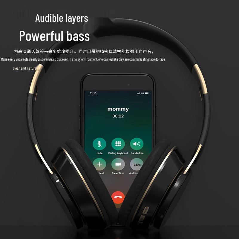 Foldable Over-Ear Bluetooth Headphones with Heavy Bass and Card Slot