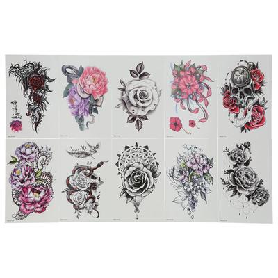10 Sheet Waterproof Temporary Tattoo Sticker Women Flower Pattern Tattoo Sticker Accessory