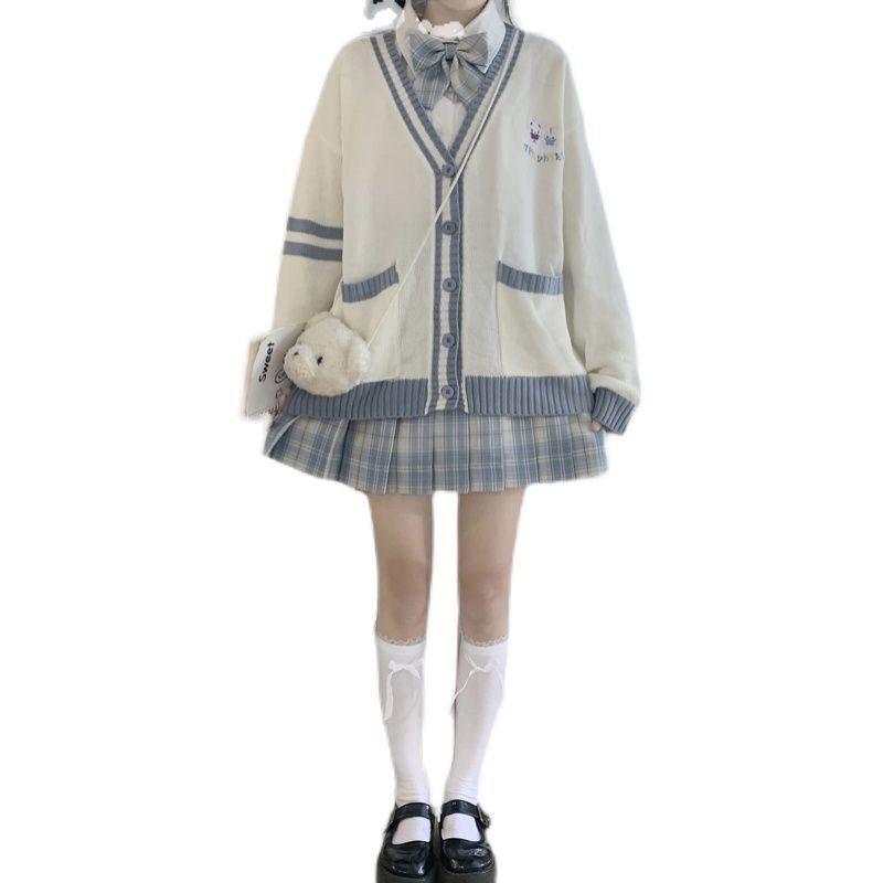 JK Uniform Skirt & Cardigan Sweater Set: Autumn/Winter Japanese Soft Girl College-Style Sailor Suit