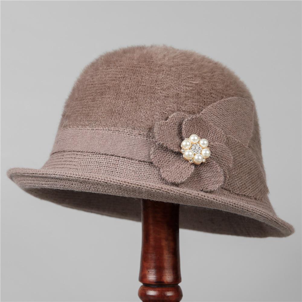 Elegant Mom Hat Ladies Autumn Warm Winter Knitted Basin Hat Old Lady Grandma Bucket Hat